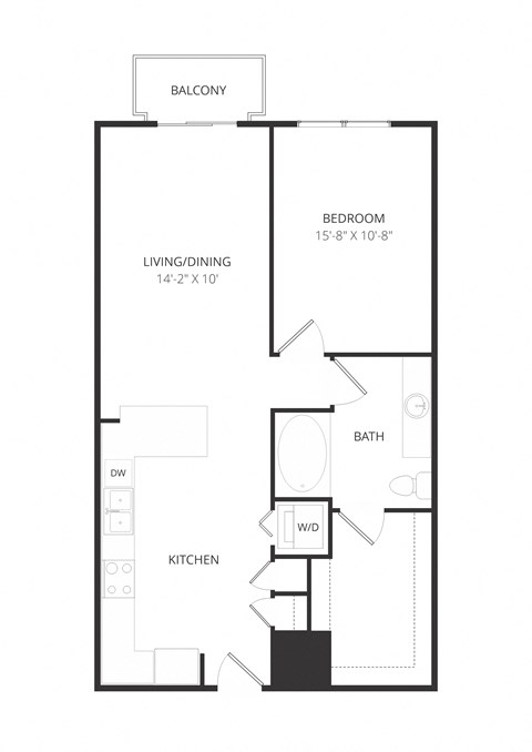 Floor plan for 1 bed, 1 bath, 786 sqft